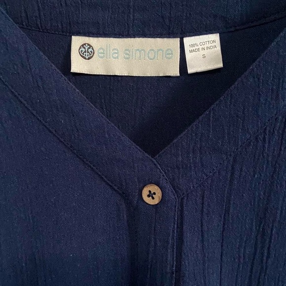 Ella Simone 100% Cotton Navy Gauze Midi Dress - Picture 5 of 7